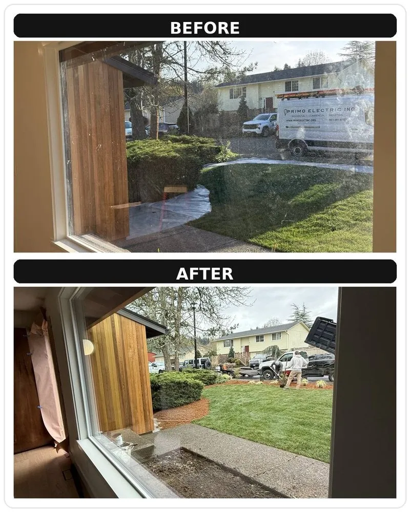 Streak-free window cleaning result, before and after
