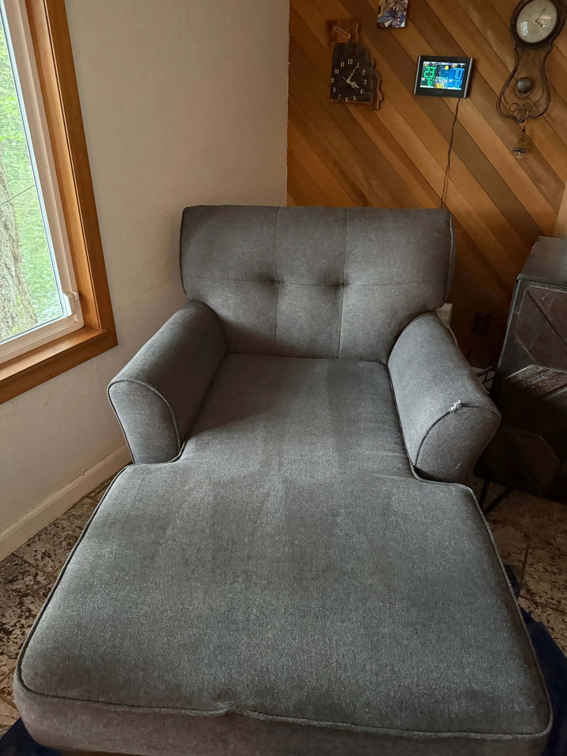 Grey chaise lounge cleaned and refreshed by AB Cleaning Services